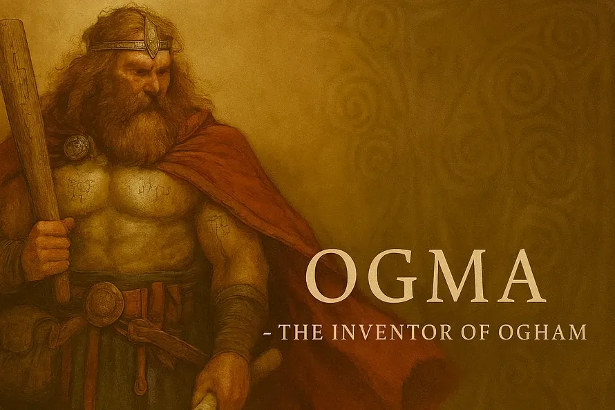 Artistic depiction of Ogma, inventor of the Ogham script