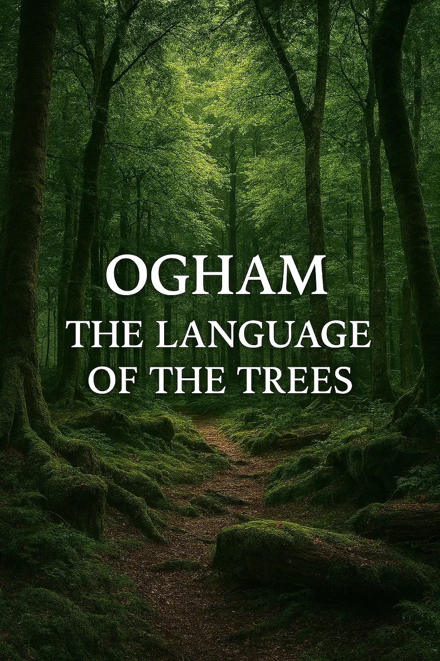 Ancient trees in an Irish forest representing Ogham tree alphabet