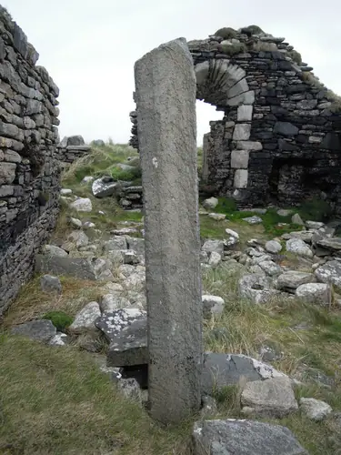 Ogham stone at Cross Abbey, Belmullet peninsula, Co. Mayo