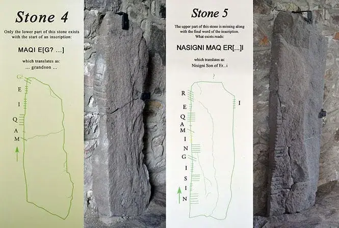 Kilgrovan Ogham stones 4 and 5 at Mount Mellary Heritage Centre, Co. Waterford